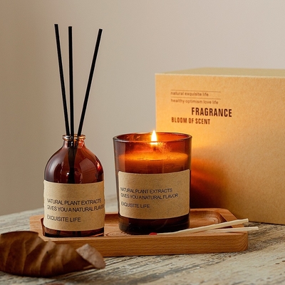 Juego de regalo de difusor de caña de velas perfumadas de cera de soja con paleta de madera de etiqueta privada