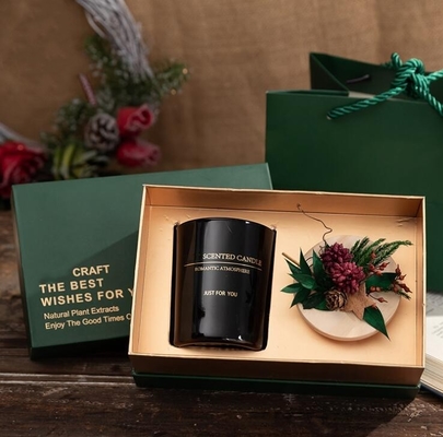 Caja de regalo perfumada de boda de la vela de la cera de la flor de la Navidad de madera verde negra de la tapa