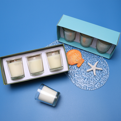 Vela de cristal 70g*3 blanco del tarro del Aromatherapy de encargo del hogar del aroma para el cumpleaños de la boda