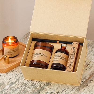Juego de regalo de difusor de caña de velas perfumadas de cera de soja con paleta de madera de etiqueta privada