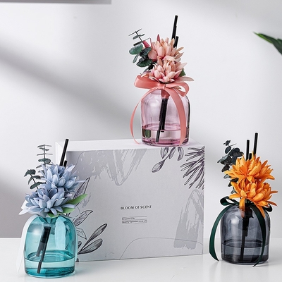 Flor Fibra Stick Perfume Aromaterapia Botella de vidrio Redondo Reed Difusor 400ml