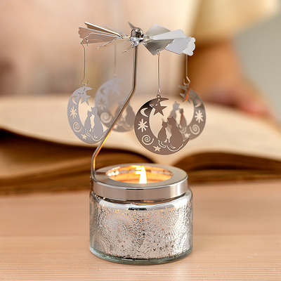 Velas aromáticas de aceite esencial de cera de soja de carrusel redondo de cielo estrellado en relieve Ins Decor