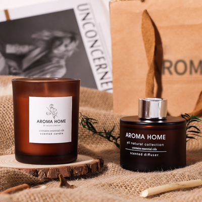Sistema de lujo de Brown Reed Diffuser Scented Candles Gift del tarro de cristal de la fragancia del aceite de la Caliente-venta del HOGAR del AROMA