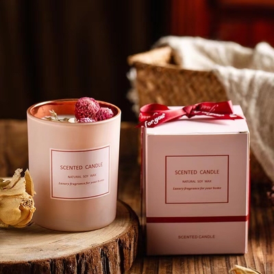 La etiqueta privada secada de lujo de la flor del Aromatherapy romántico del rosa del HOGAR del AROMA sospechó las velas de la cera de la soja para el arreglo de los acontecimientos