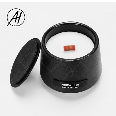Matte Glass Jar Soy Wax negro sospechó el hogar del aroma mira al trasluz la etiqueta privada de encargo
