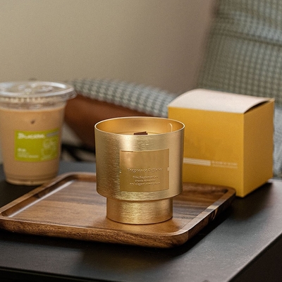 Vela perfumada 290g del metal del oro del tarro de aluminio de lujo único de la taza con la mecha de madera