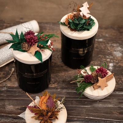 Caja de regalo perfumada de boda de la vela de la cera de la flor de la Navidad de madera verde negra de la tapa