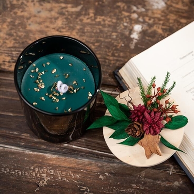 Caja de regalo perfumada de boda de la vela de la cera de la flor de la Navidad de madera verde negra de la tapa