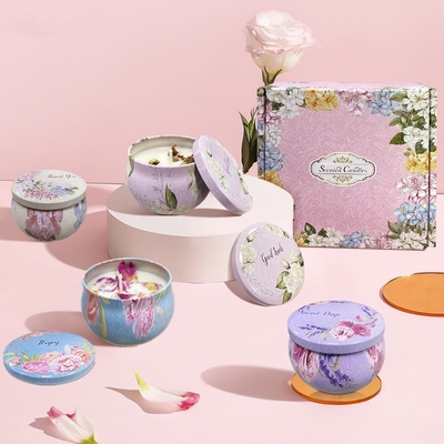 La etiqueta privada modificada para requisitos particulares sospechó el sistema seco del regalo de Crystal Soy Wax Tin Candle de la flor