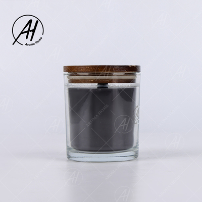 Negro perfumado de la vela del tarro de Brown de la tapa de la mecha de la cera de madera cruzada de cristal transparente de la soja