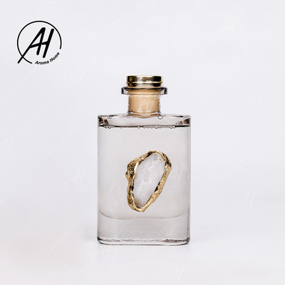 Aroma de oro Reed Diffuser 180ML del aceite esencial de la botella de vidrio de la tapa del cuadrado de la rota de la fibra