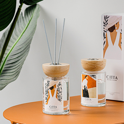 Botella de vidrio del perfume de la fragancia del aceite esencial del Aromatherapy Reed Diffuser With Wooden Lid