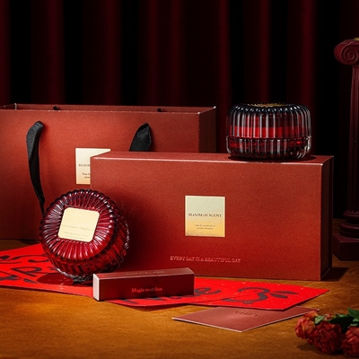 la aduana de lujo 2pcs etiqueta la soja roja sospechó velas con la caja de regalo de cristal de la tapa