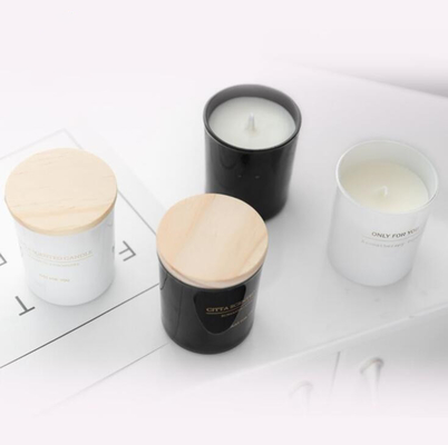 Tapa de encargo de Tin Scented Candle With Wooden de la cera blanco y negro de la soja del hogar del aroma