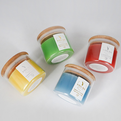 Vela perfumada 2022 de la cera de cristal colorida de lujo de la soja del hogar del aroma con la tapa de madera