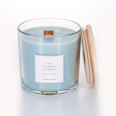 Peso perfumado de la cera de la vela 380g del tarro de cristal con la tapa de madera